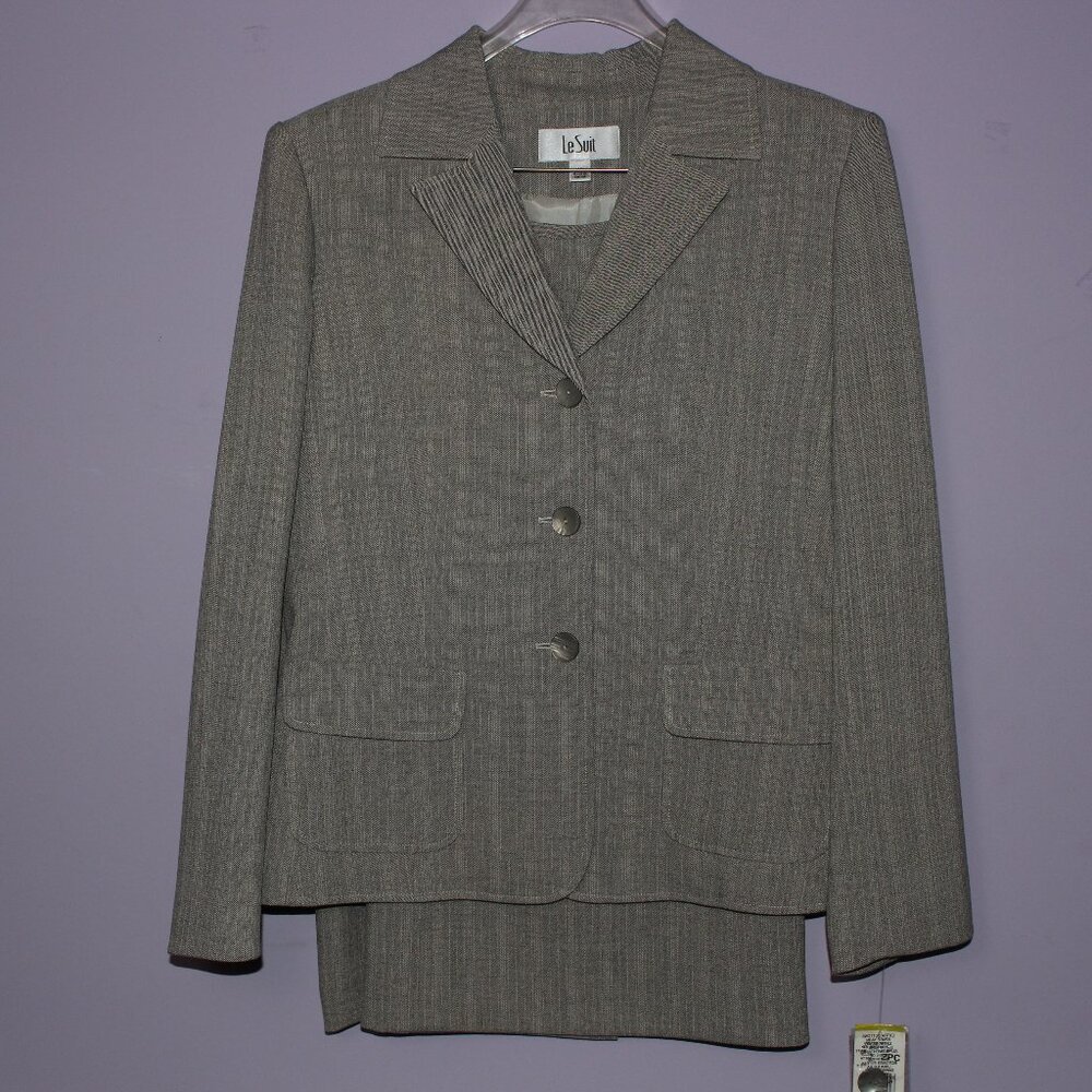 Vintage Gray Le Suit 2-Piece Suit with Jacket and Skirt Size 14